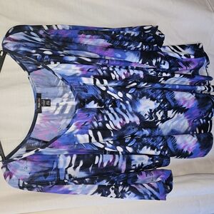 Cato Purple and Blue Asymmetrical 3/4 Sleeve Blouse